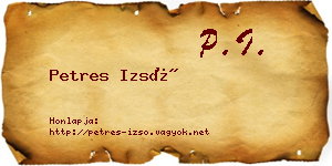Petres Izsó névjegykártya